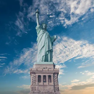 The Statue of Liberty photographed against a blue sky