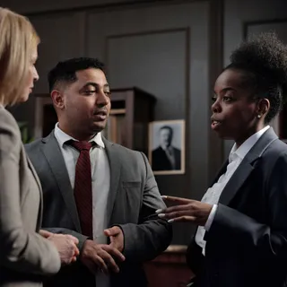 Business colleagues talking in a hallway before a meeting